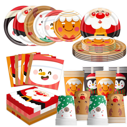 Amazon New Product Christmas Decoration Party Tableware Cartoon Snowman Christmas Napkin Party Holiday Paper Plate