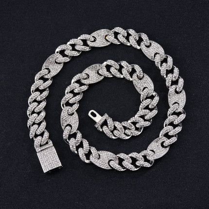 Spring popular Cuban chain fashion fashion design sense hip hop necklace 15mm zinc alloy rhinestone necklace jewelry