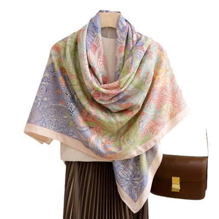 Fubao Rainforest Double-Sided Heterochromatic Silk Wool Large Square Scarf Autumn and Winter Warm Velvet Silk Wool Scarf Women's Shawl