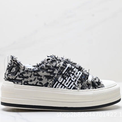 D's Walk'N‘D Embroidered Flats Canvas Shoes Lace-Up Versatile Fashion Sports Women's Sneakers Thick-Soled Shoes