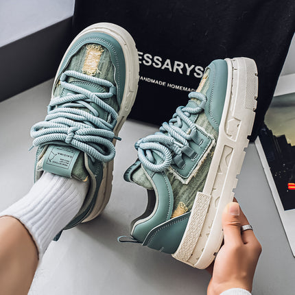 Autumn New Niche Original Trendy White Sneakers for Men, Ins Fashion Breathable Sports Height-Increasing Moral Training Design Versatile