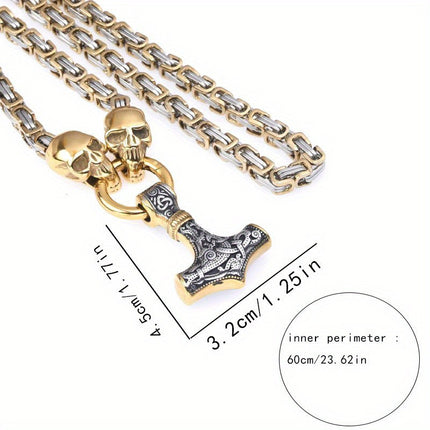 Hot Selling Retro Hammer Skull Necklace Stainless Steel Chain Viking Nordic Gothic Jewelry Wholesale