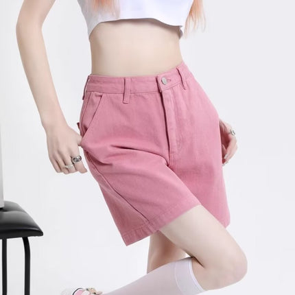 Denim Shorts Women's wine red Retro Summer 2024 New Design Sense Niche High Waist Slimming Wide Leg Pants