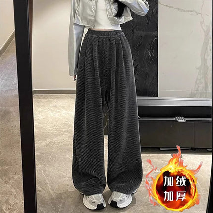 Chenille Twill Wide Leg Pants Women's Autumn and Winter 2024 New Dose Lazy Relaxation Loose fleece-lined Casual Pants