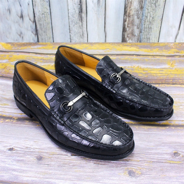 Men's Shoes Spring Breathable 2024 New Trendy Crocodile Pattern Bean Shoes British Business Formal Men's Casual Leather Shoes