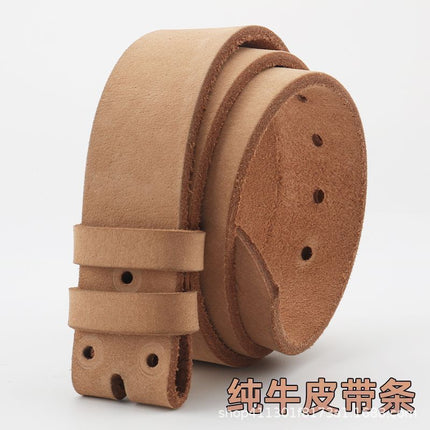 Men's Leather Belt with Pin Buckle, Natural Color, 100% Genuine Leather, First-Grade Cowhide, Without Buckle Head