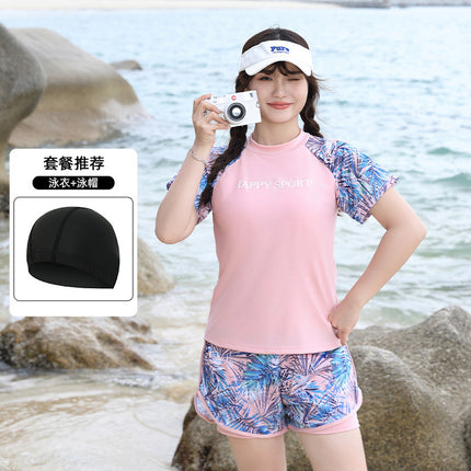Plus Size Swimsuit for Women, Conservative Two-Piece for Curvy Figures, 100kg Tummy-Concealing Slimming Student Professional Training Swimming Sport New Model