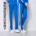 Spring and Autumn Thick Pants Blue + White Wide Strip / Female M