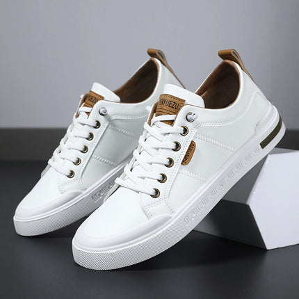Cross-border Men's Shoes Breathable High-class All-match Slip-on Men's Casual Leather Shoes Sports PU Leather White Shoes