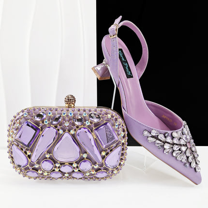 Queenyan Export Mirror Large Diamond Clutch and Women's High-Heeled Shoes Combination Set Elegant and Simple Banquet