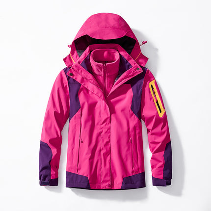 Men's Three-In-One Jacket with Detachable Mink Velvet Lining, Two-Piece Set for Women, Outdoor Mountaineering Clothing, Windproof and Waterproof Jacket