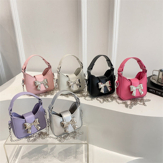 New Bow Handbag Stylish Fashionable Shoulder Bag Casual Personality Sweet Cool Small Bag Mini Lipstick Chain Bag