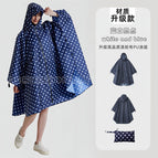 Upgraded material zipper poncho raincoat blue and white polka dots