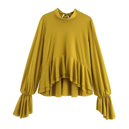 Zr Women's European and American Style 2025 Autumn New Layered Decorative Draped Top
