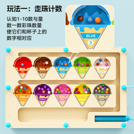 New Children's Educational Magnetic Pen Digital Maze Early Education Wooden Color Classification Counting Board Walking Bead Toys