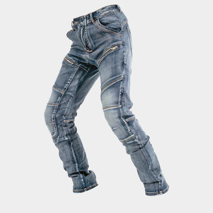 Cross-border European and American Motorcycle Kevlar Double Zipper Riding Pants Four Seasons Motorcycle Slim-fit Jeans Racing Anti-fall Pants