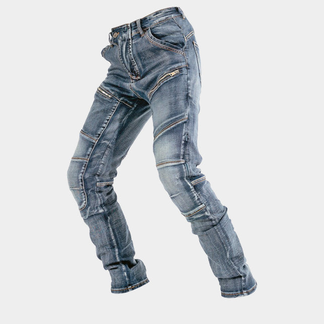 Cross-border European and American Motorcycle Kevlar Double Zipper Riding Pants Four Seasons Motorcycle Slim-fit Jeans Racing Anti-fall Pants