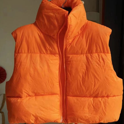 2023 New European and American Style Women's Light Down Cotton Vest Winter Collar Thickened Warm Short Vest