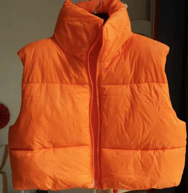 2023 New European and American Style Women's Light Down Cotton Vest Winter Collar Thickened Warm Short Vest