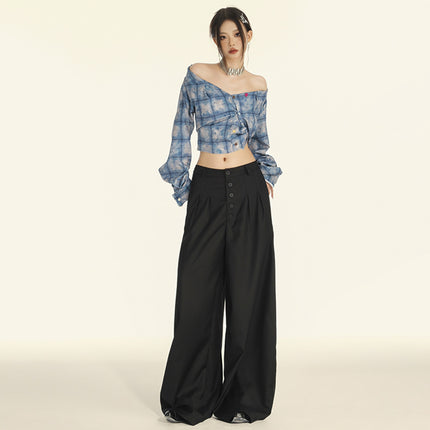 Attention moment gray wide leg drape suit pants children's high-end autumn and winter new casual loose floor-mopping trousers