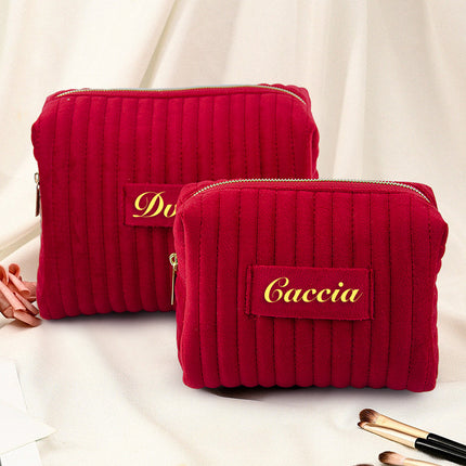 Etsy Cross-Border Popular Embroidered Striped Velvet Makeup Bag, High-Quality, Soft and Skin-Friendly Cosmetic Storage Bag