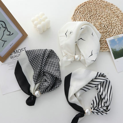Pearl Magnetic Buckle Small Silk Scarf for Women 2025 New Spring Scarf Neck High-End Matchinging Neck Accessories Neck Scarf