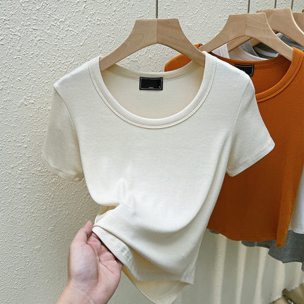 2025 New Summer U-Neck Right Shoulder T-Shirt Slim Design Niche Short-Sleeved Sexy Small Top for Women Export