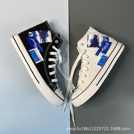 Canvas Shoes Versatile Niche Men's and Women's Shoes High-Top Classic White Shoes 1970S Trendy Summer Klein Blue Sneakers