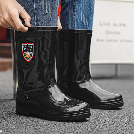 Rain Boots Men's Medium-High Outdoor Labor Protection Water Boots Men's Thick-Soled Construction Site Rain Boots Non-Slip Kitchen Rubber Shoes Waterproof Car Wash Shoes
