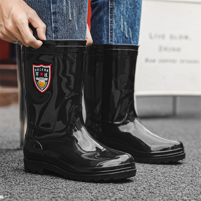Rain Boots Men's Medium-High Outdoor Labor Protection Water Boots Men's Thick-Soled Construction Site Rain Boots Non-Slip Kitchen Rubber Shoes Waterproof Car Wash Shoes