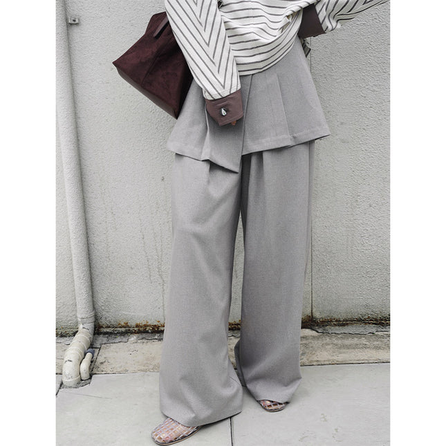 NEIHE 2025 Women's Pants Spring and Autumn Women's Pants Dagging Two-piece Apron Wide-leg Suit Pants 252288