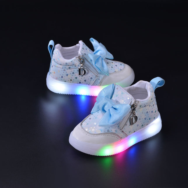 2024 Spring and Autumn New Light Bow Children's Casual Board Shoes Girls Princess Soft Sole Comfortable Sports Board Shoes Trendy