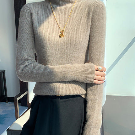 New Autumn and Winter Women's Base Sweater All-match Knit Sweater First-line Garment Piled Collar Solid Color Sweater Inner Riding