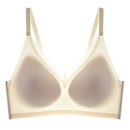 Ultra-thin lace cool seamless underwear Women's Big chest small chest push up summer thin semi-fixed Cup beauty back bra