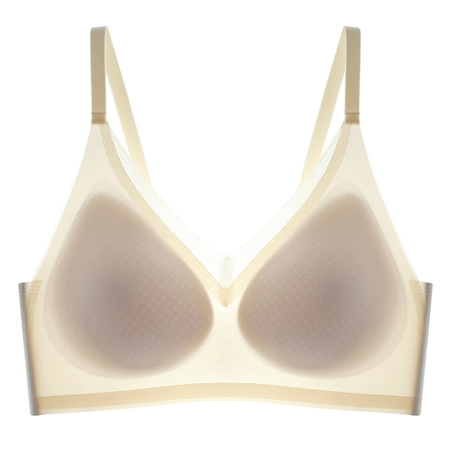 Ultra-thin lace cool seamless underwear Women's Big chest small chest push up summer thin semi-fixed Cup beauty back bra