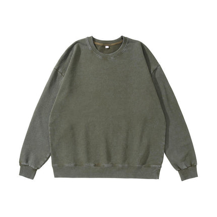 Trendy Brand Heavyweight Pure Cotton Terry 400g Washed Distressed Crew Neck Sweatshirt Hoodie Retro Sweatshirt with Printed Logo