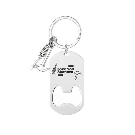 Cross-border Stainless Steel Engraving Metal Keychain Bottle Opener Wine Glass Wine Bottle Birthday Christmas Father's Day Gift