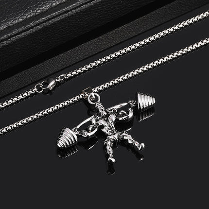 European and American best selling jewelry wholesale hip-hop personality domineering barbell weightlifting fitness pendant stainless steel men's and women's necklace