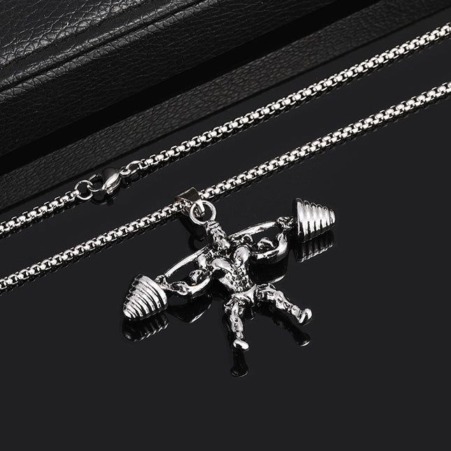 European and American best selling jewelry wholesale hip-hop personality domineering barbell weightlifting fitness pendant stainless steel men's and women's necklace