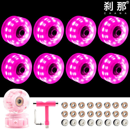 6 lights double row roller skates transparent flash wheel four-wheel roller skate universal PU light-emitting wheel indoor outdoor wheel