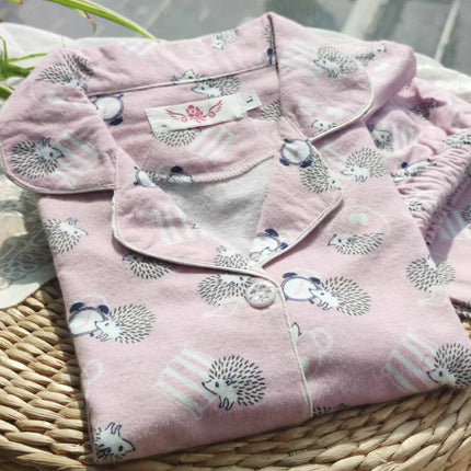 Brushed pajamas women's Japanese-style cotton flannel Spring and Autumn new warm non-printed same style outdoor home wear suit