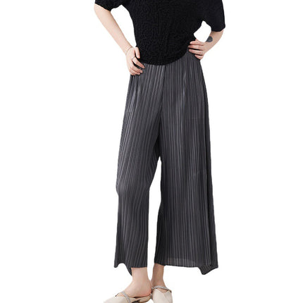 Miyake Meat-Covering Slim Pleated Wide-Leg Pants High Waist Loose Elegant Fashionable Casual Women's Pleated Lamps Irregular Pants