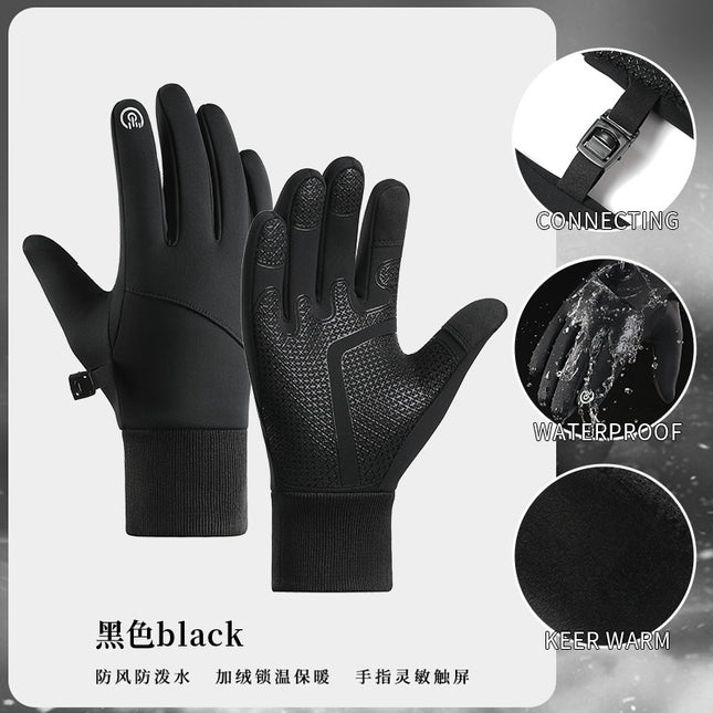 New Outdoor Cycling Gloves Men's Winter Sports Waterproof Windproof Plus Velvet Warm Touch Screen Foreign Trade Gloves Wholesale
