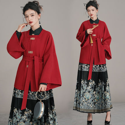 9670 winter Christmas New Year battle gown women's improved long red wool coat New Year clothes back-to-door wedding clothes toast clothes