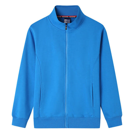 Autumn and winter stand collar sweater custom work clothes long sleeve mobile phone shop men's and women's work cardigan plus velvet coat logo