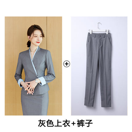 Hotel front desk reception work clothes suit professional suit women's high-end embroidered new Chinese style welcome ceremony clothes
