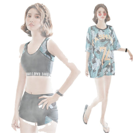 Sports swimsuit women's two-piece bikini three-piece small chest push up belly cover slimming conservative boxer hot spring swimsuit