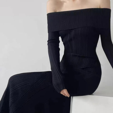 Zhao Liying star same off-the-shoulder dress autumn S socialite P light luxury French sweater off-the-shoulder banquet dress