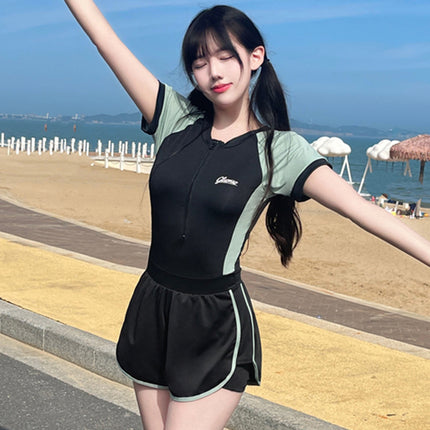 One-Piece Swimsuit for Women 2025 New High-End Student Swimming Pool Special Covering the Flesh and Slimming Look Square-Angle Hot Spring Bathing