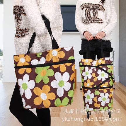 Factory Direct Supply Printed Oxford Cloth Foldable Shopping Bag Household Handbag with Tug